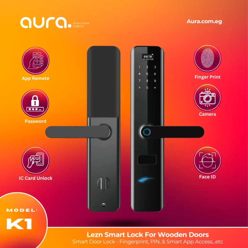 قفل الباب الذكي Lezn K1 Black - فتح بصمة، كود سري، وتطبيق ذكي